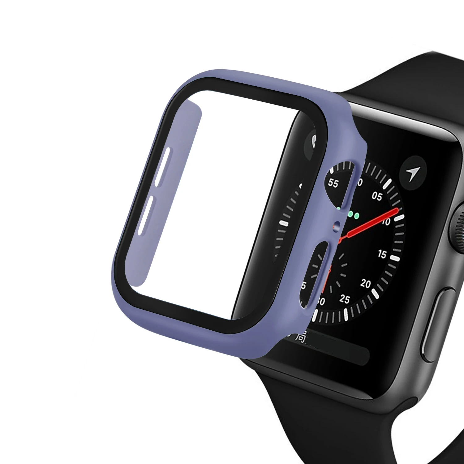 Синий Полное покрытие для Apple Watch серии 5 4 3 2 матовый пластиковый бампер жесткий чехол рамка со стеклянной пленкой для iWatch защита экрана - Цвет: Синий