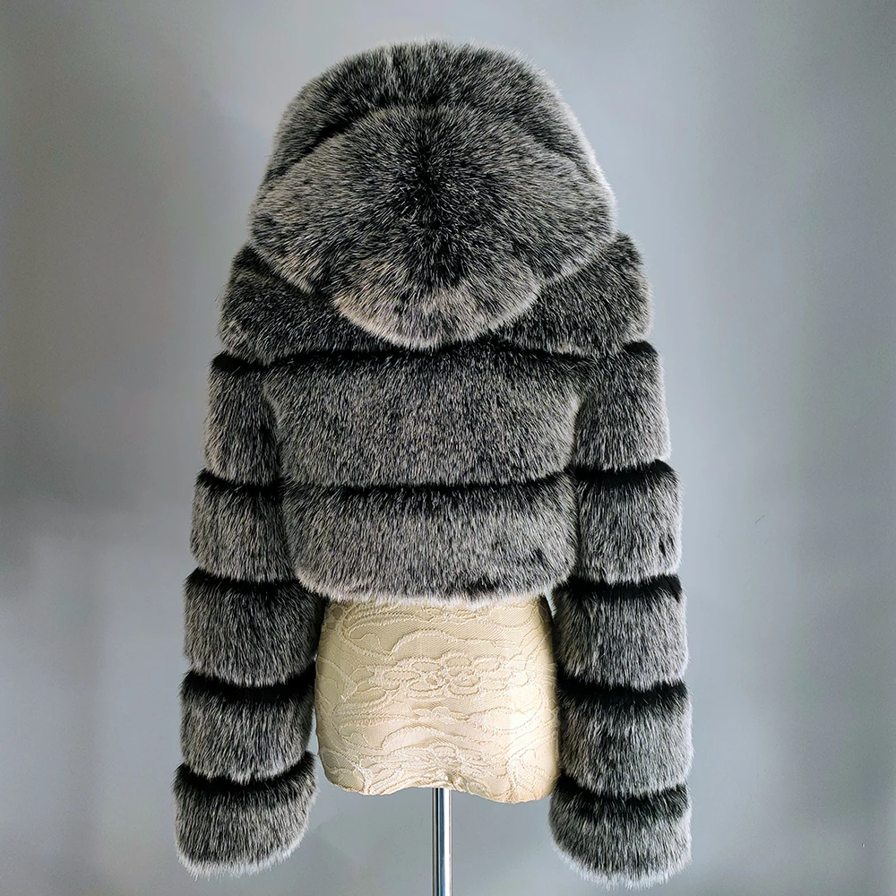 Winter Women High Quality Fluffy  Faux Fur Coat  Jacket  Hooded  Pink  Jackets Over Coat Thick Warm Plush Size Female Plush Coat