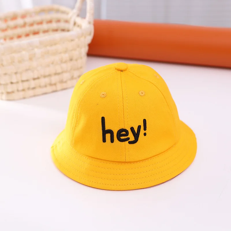 

2021 New Fashion Hey Letters Embroidery Newborn Baby Sun Hat Boy Girl Hat Kids Bucket Hat Children Panama Hat Beach Caps Beanie