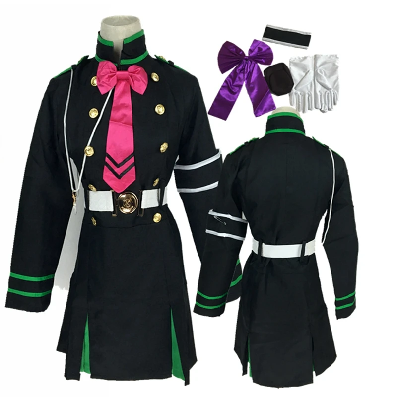 

new anime halloween party role paly Seraph Of The End Owari no Seraph Hiiragi Shinoa Anime Cosplay Costume Dress Outfit wig