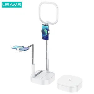 usams desktop led panel light dimmable led video light dual retractable phone holders remote control for youtube live broadcast free global shipping