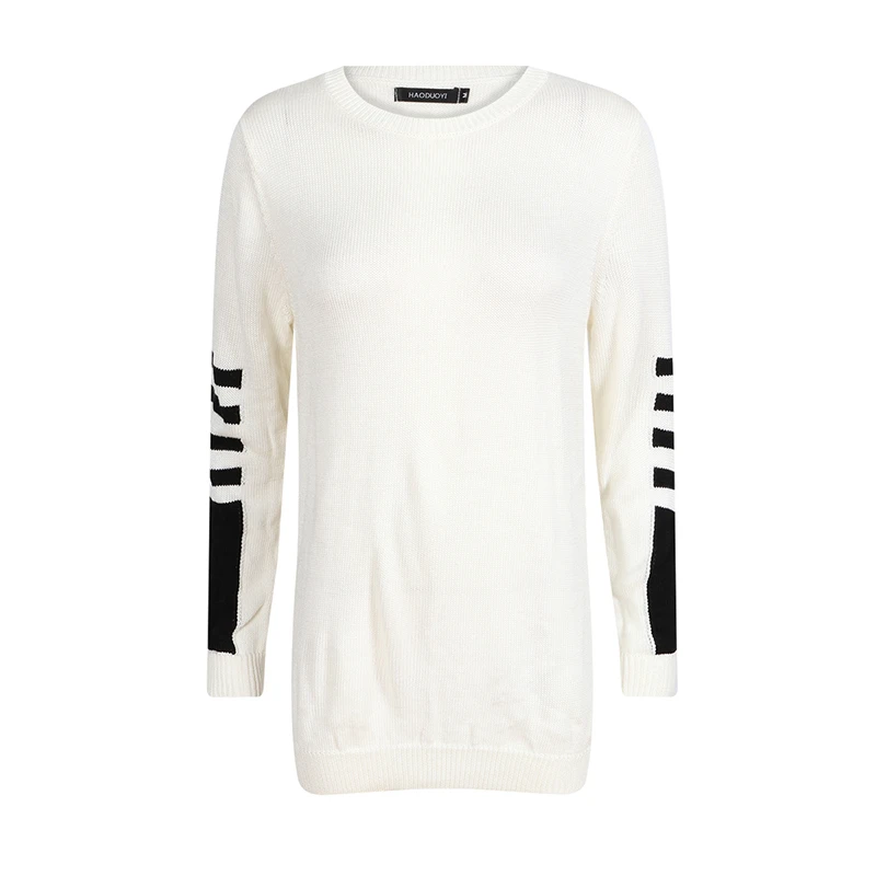 HDY Haoduoyi Fashion Trend Personality Simple Loose Street Contrast Color Striped Head Rib Long-sleeved Round Neck Knit Sweater | Женская