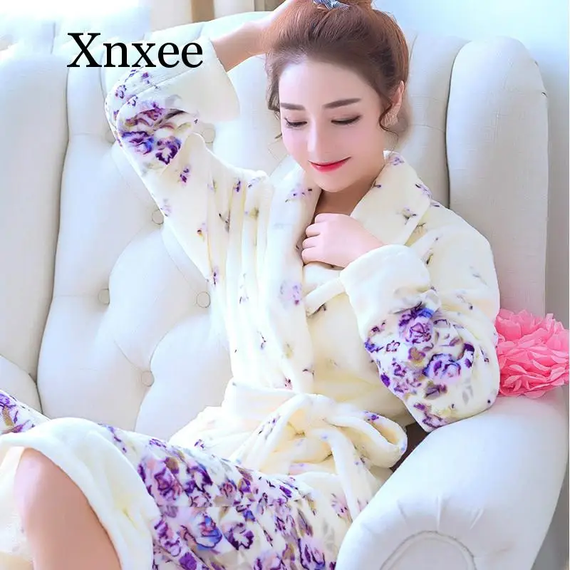 

Winter Flannel Kimono Women's Bathrobe Coral Velvet Floral Sashes Dressing Gowns For Women 2020 Autumn Warm Ladies Home Clothes