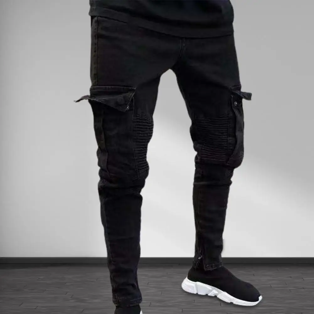 Dropshipping!! New Men Jeans Biker Pants Ripped Denim Skinny Male Trousers for Men