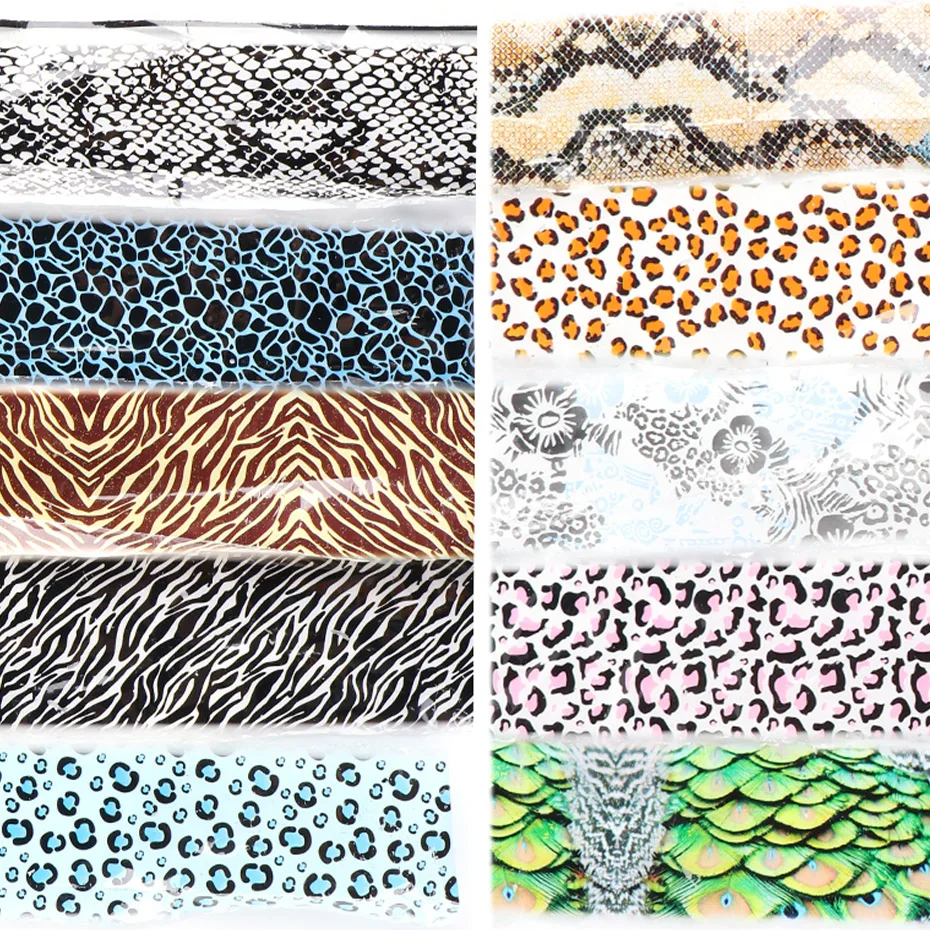 10 шт. рисунок зебры фольга для ногтей змеиный Леопардовый принт наклейка