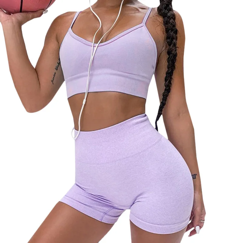 

2022 Factory European And American Women's Sleeve Vest Fitness Suit Summer Solid Color Vest Ladies Suit Yoga Clothing