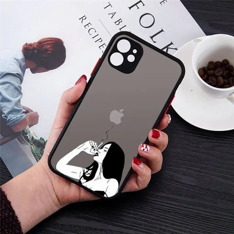 

Cool smoking heartbreaker girl Phone Cases Matte Transparent for iPhone 7 8 11 12 s mini pro X XS XR MAX Plus cover funda