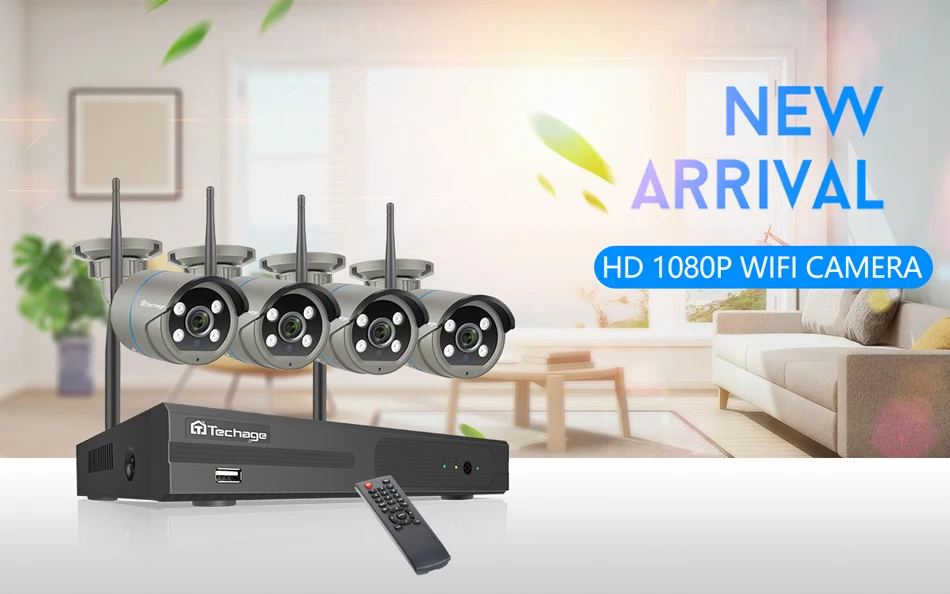 Techage 4CH 1080P Беспроводной Камера NVR Системы 2MP Wi-Fi 4 Массив светодиодный 2-полосная Аудио Звук Видео наружного видеонаблюдения CCTV набор
