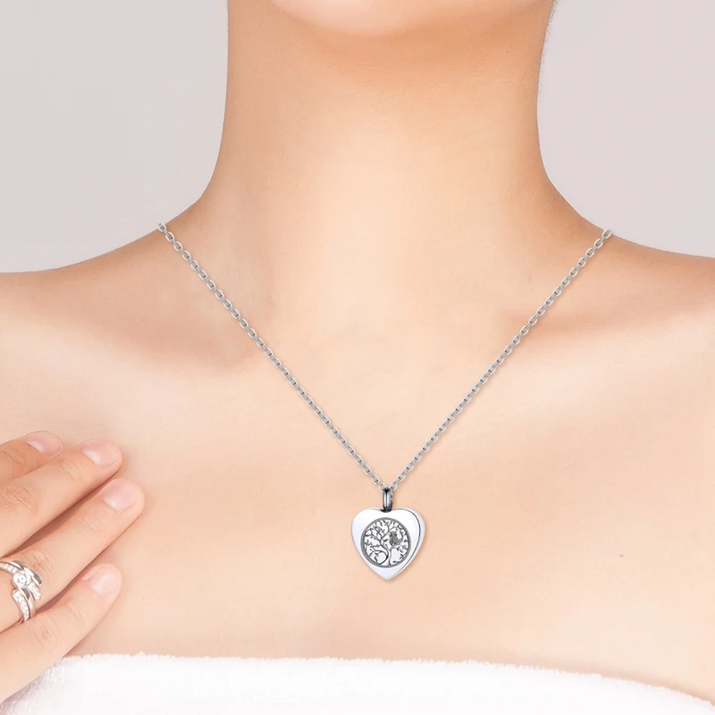 Tree Of Life Owl Necklace Stainless Stee Classic Heart Shape Cremation Urn Ashes Pendant Necklace For Women Jewelry Gifts 2
