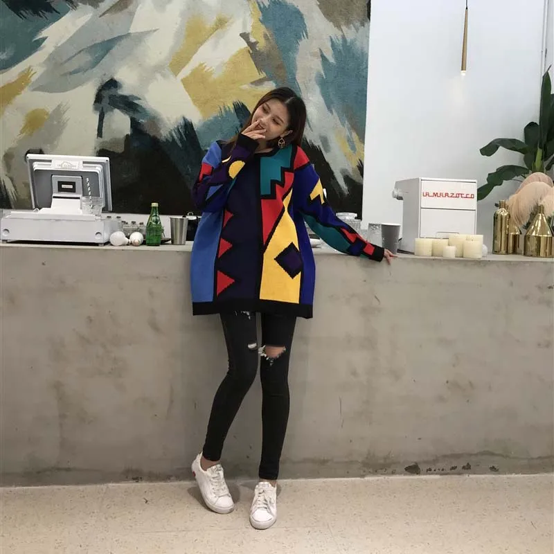 Зимние модные сексуальные женские свитера винтажный Свободный пуловер