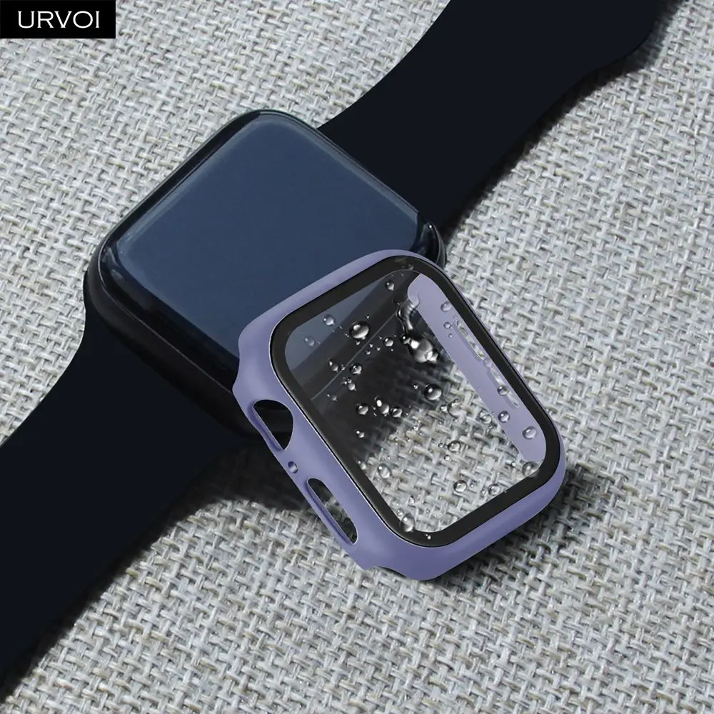 URVOI полное покрытие для Apple Watch series 5 4 3 2 Чехол 40 44 м матовый пластиковый бампер с закаленным стеклом для iWatch Pine Green band