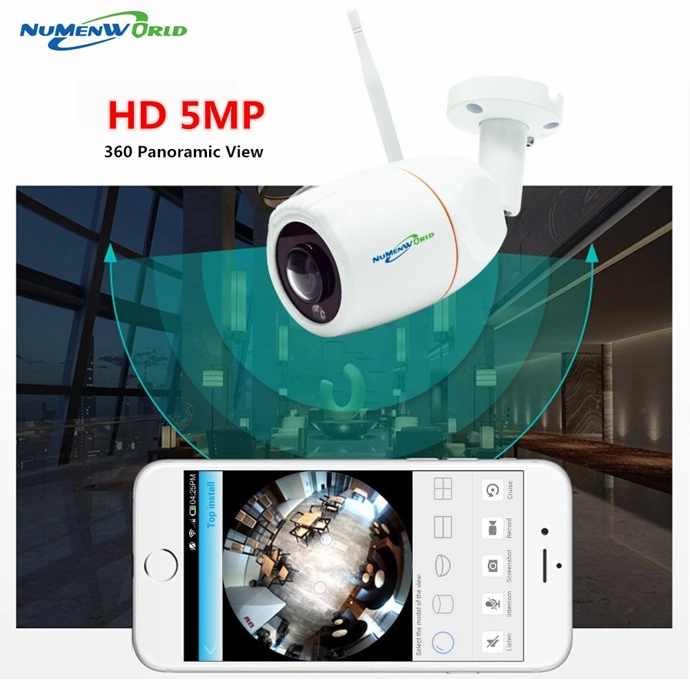 Панорамная IP камера с углом обзора 360 градусов HD мп wi fi беспроводная уличная