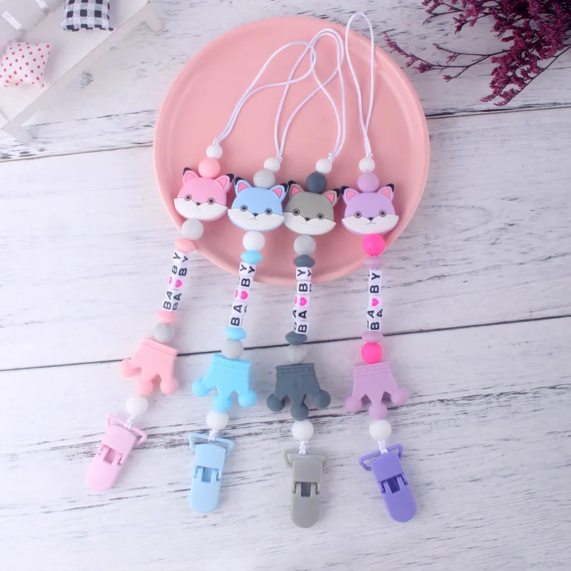 

New Baby Cartoon Animal Pacifier Clip Fox Shape Silicone Beads Molar Pacifier, Used for Baby Teething Pacifier Chew Toy