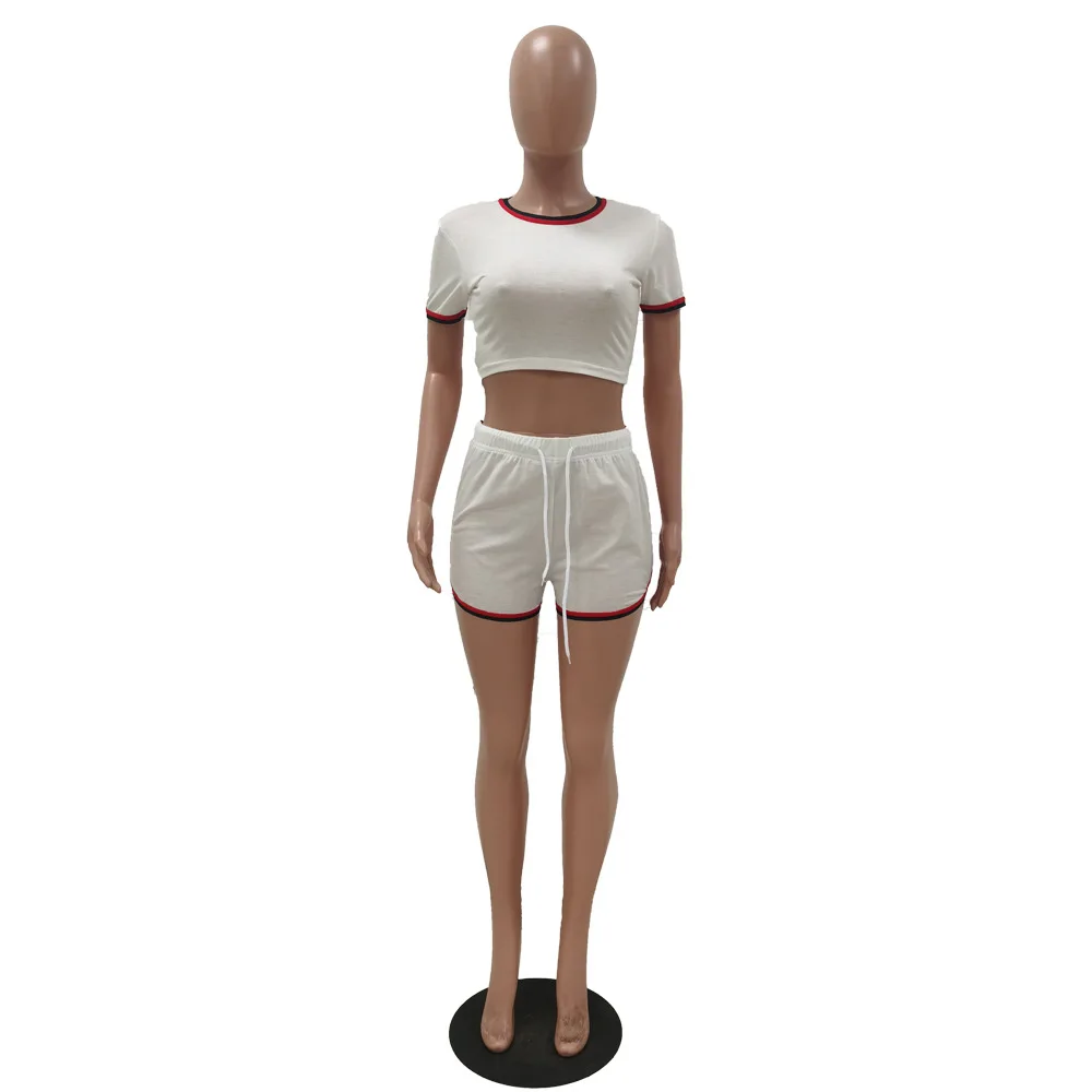 

Sexy Two-Piece Large Size Solid Color Women's Short Sleeve Short Top + Shorts Fashion Sports Street Shoot Short Pants Set 2021