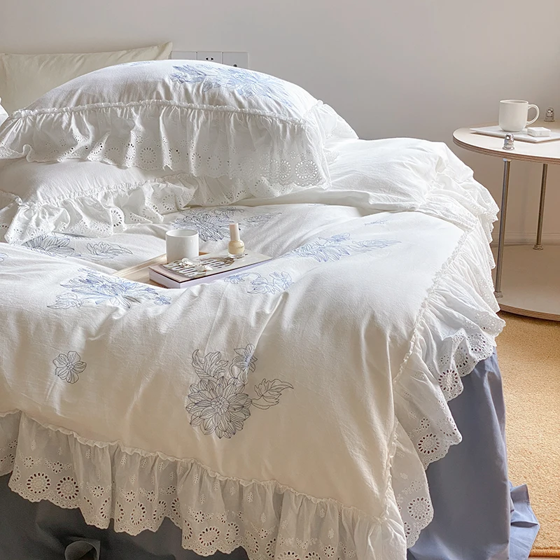 Вышитая кружевная юбка во французском стиле из потертого хлопка рифленая