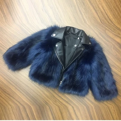 Navy Blue Зимнее искусственное кожаное пальто с мехом для мамы и дочки; детская куртка из искусственного лисьего меха для девочек; элегантная эксклюзивная одежда для детей; TZ422 - Цвет: Navy Blue