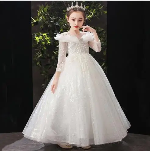 

Детское кружевное платье принцессы, с 3d-аппликацией и цветами слоновой кости