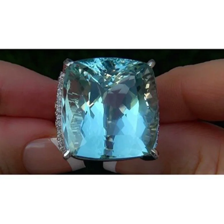 Buyee 925 Серебряное модное кольцо для женщин Серебряный цвет голубой камень большой