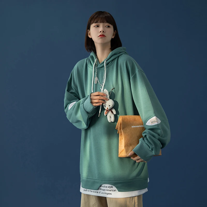 Толстовка с имитацией двух предметов на весну/осень однотонные худи