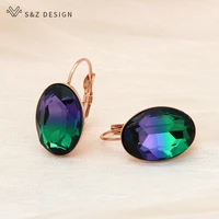 sz design new trendy luxury big oval dangle earrings for women wedding party jewelry 585 rose gold tourmaline drop earrings