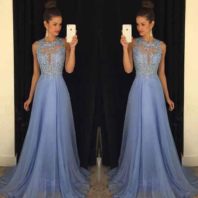 

Lavender 2019 long Prom Dresses Lace Appliques Beading Formal evening prom gown Long A Line Zip Back Chiffon Party prom dress