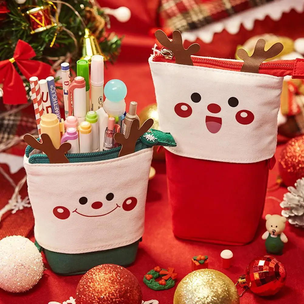 

Рождественский выдвижной милый чехол для карандашей, школьные канцелярские принадлежности, ручка для хранения, детская кавайная сумка, Под...