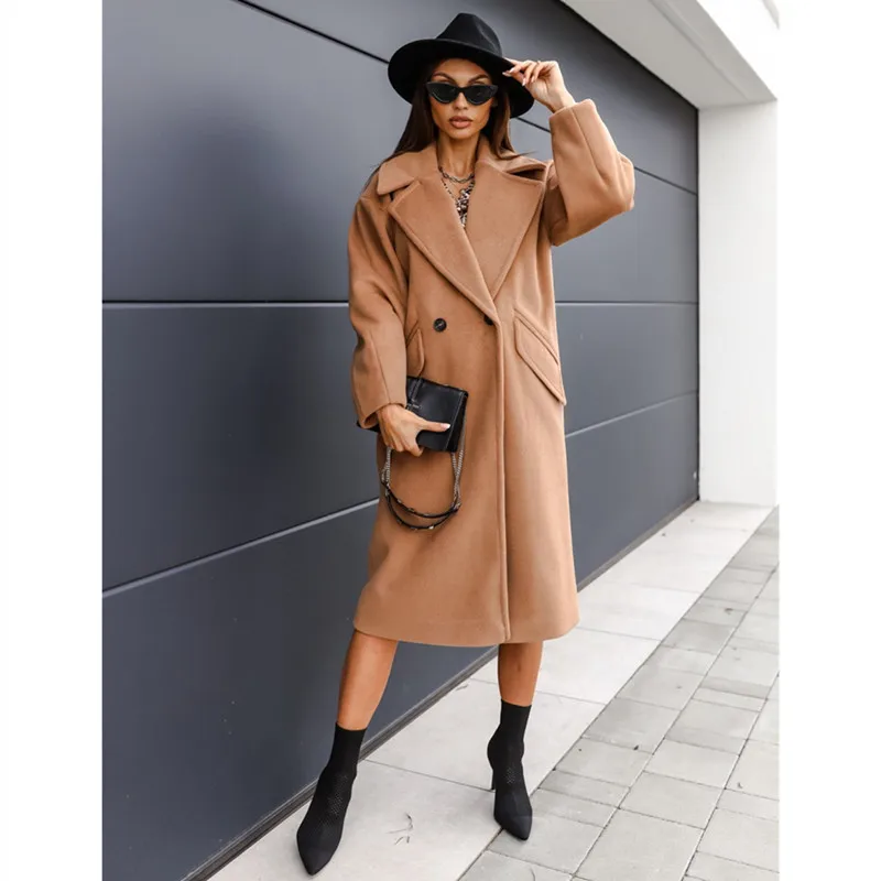 

Женское шерстяное пальто, новинка 2021, облегающие Женские пальто с отложным воротником, женские шерстяные куртки в европейском стиле на осень и зиму, верхняя одежда