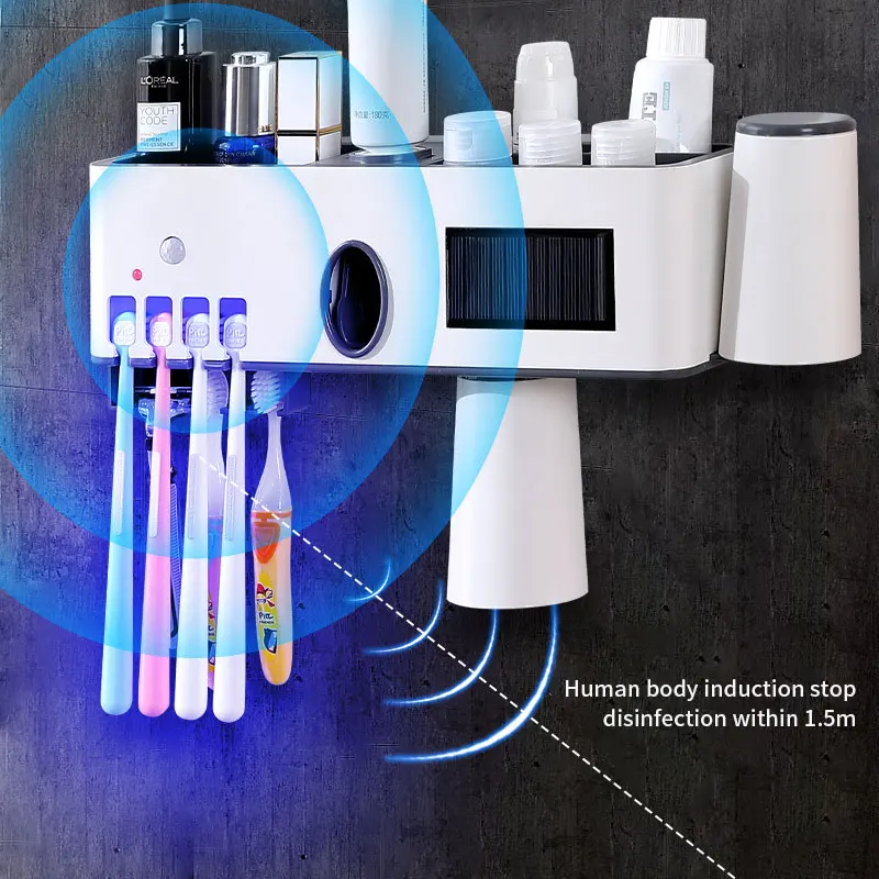 

Automatic Toothbrush Sterilizer Toothpaste Dispenser Holder Wall-mount UV Toothbrush Holder No-need Charge Bathroom Accessories