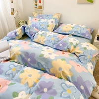 flower home textile king full size bedding set cute pink blue sheet pillowcase children adult bedclothes 4pcs for girl boy