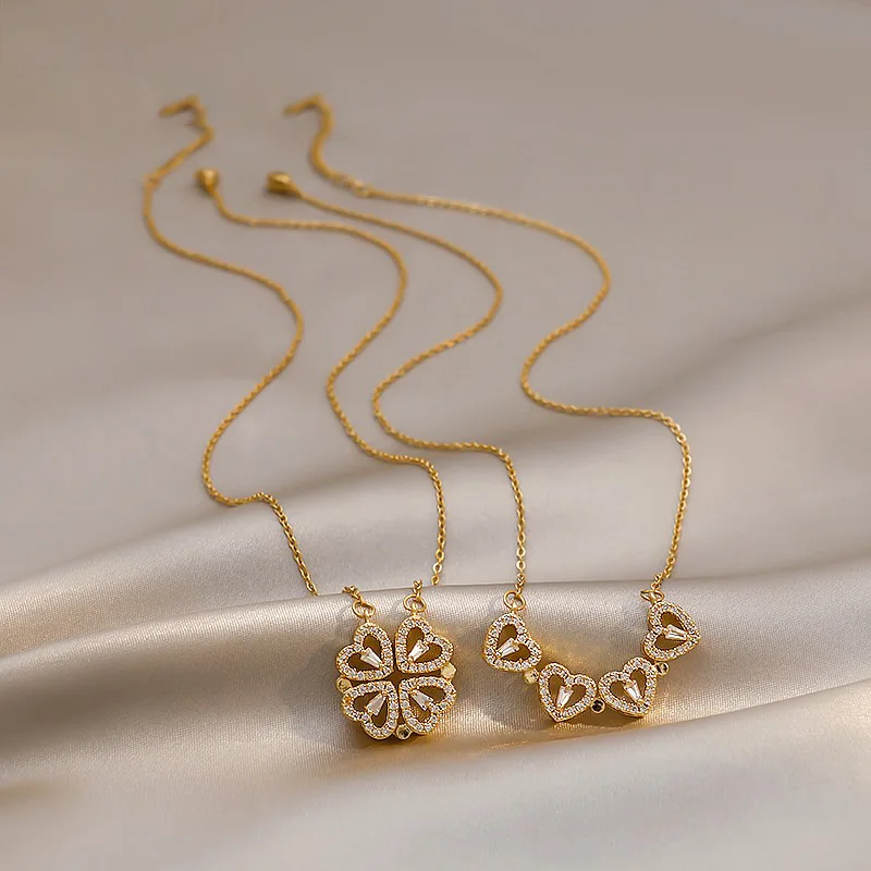 

Necklace for Women Separable Crystal Four Leaf Clover Link Chain Pendant Chains Fine Jewelry for Woman Birthday Gift Wholesale