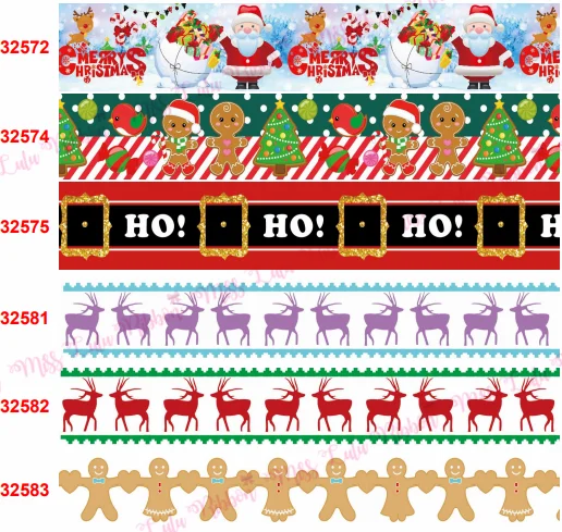 16mm-75mm Merry Christmas Santa Gingerbread Man Cartoon Elk Print Grosgrain/Hem Ribbon DIY Bowknot Party Decoration50 Yards/Roll