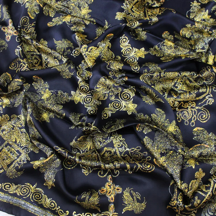 

KMS Luxury Black Gold Mysterious Totem silk big square scarf mulberry-silk shawl scarf for Girl Lady Women 110*110cm/60G