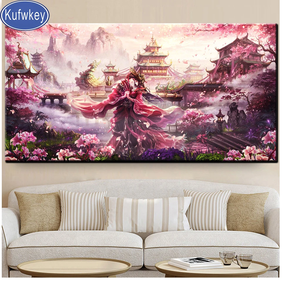 

Japanese Temple Fantasy 5D DIY,Diamond Painting mosaic Full drill Sakura Samurai diamond Embroidery diamond stitch N231
