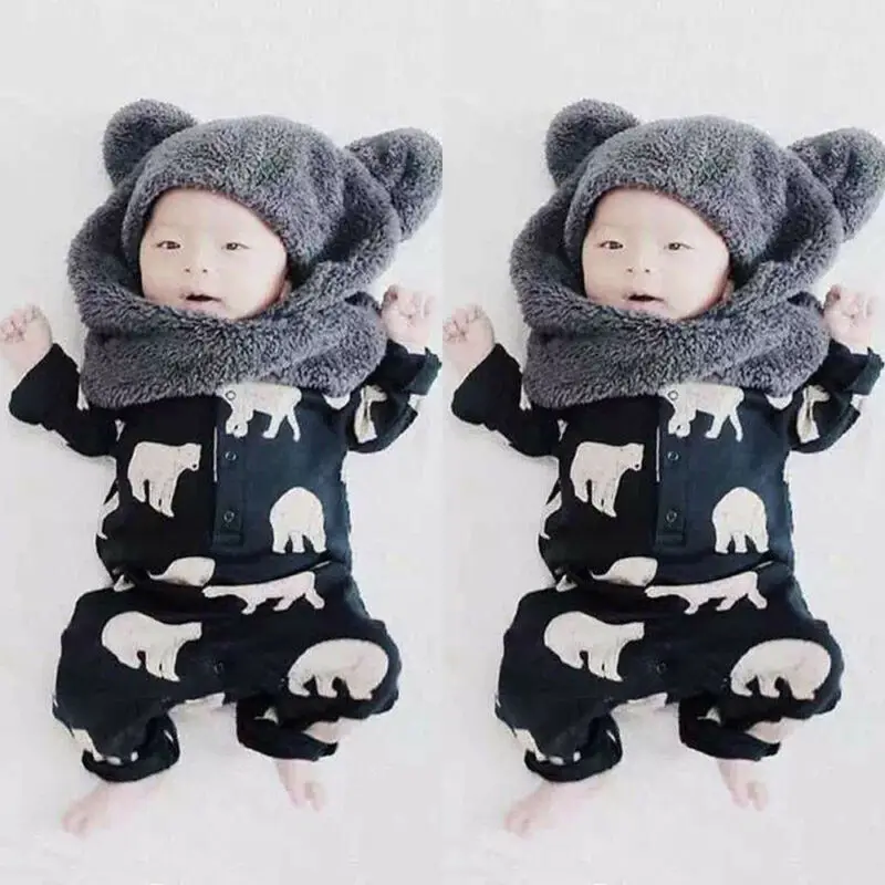 Одежда для маленьких мальчиков и девочек комбинезон с рисунком медведя