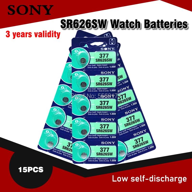 15 шт. SONY батарея монетного типа для часов 1 55 V AG4 377A 377 LR626 SR626SW SR66 Кнопочная
