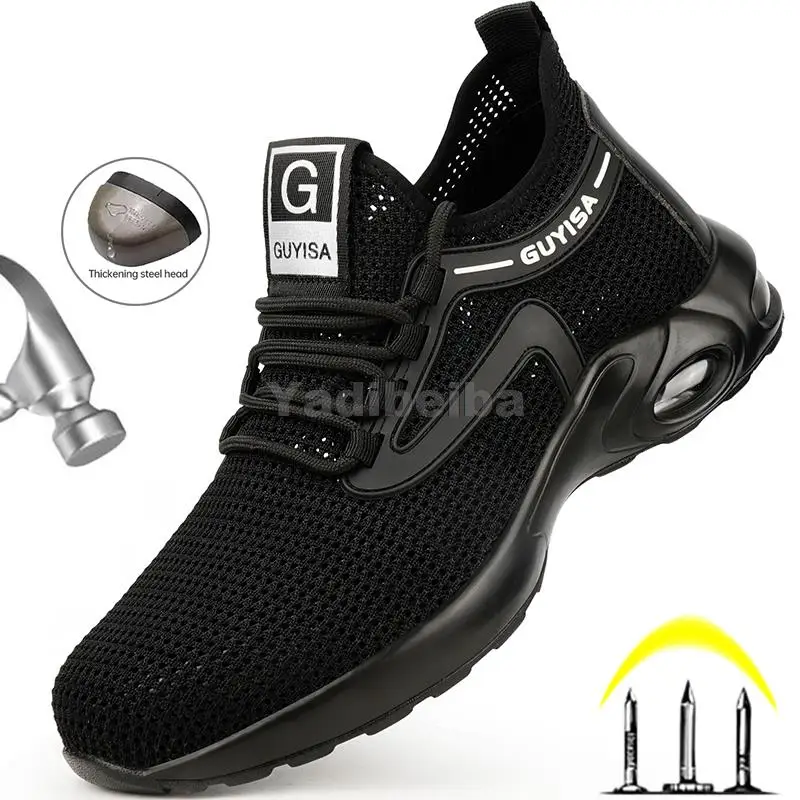 

Breathable Work Sneakers Lightweight Steel Toe Safety Shoes Men Women Work Shoes Air Cushion Anti-smash Work Safety Boots 2022