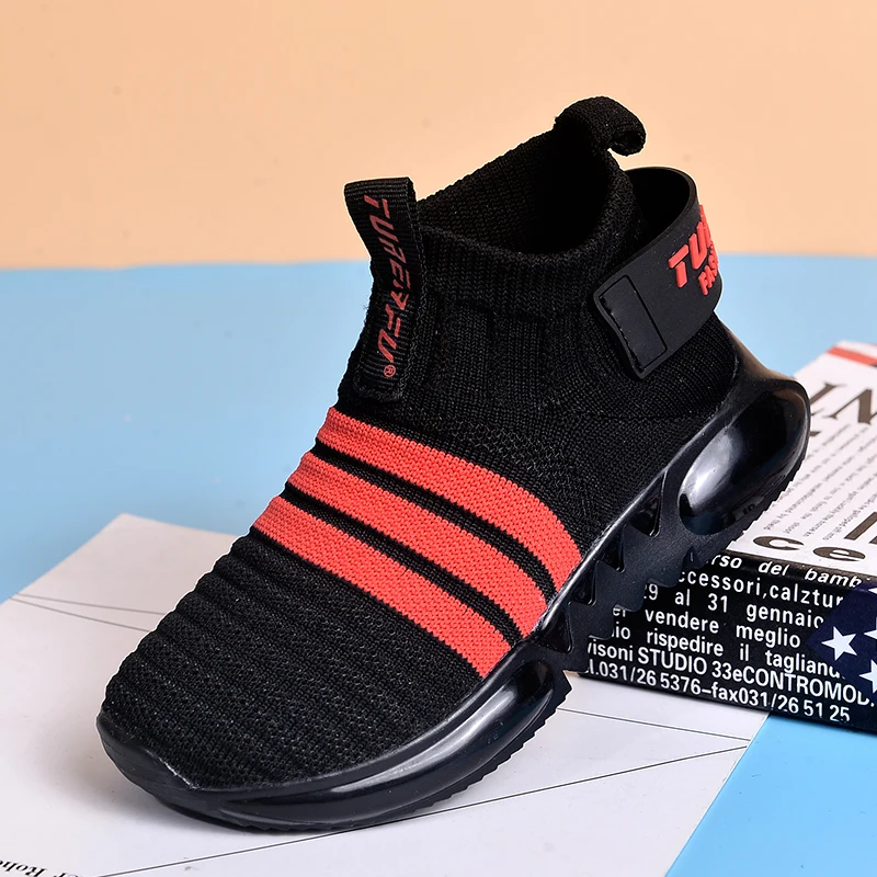 

Детские зимние кроссовки Летающие тканые Высокие Детские носки Повседневная обувь без шнуровки для тенниса для студентов нескользящие спо...