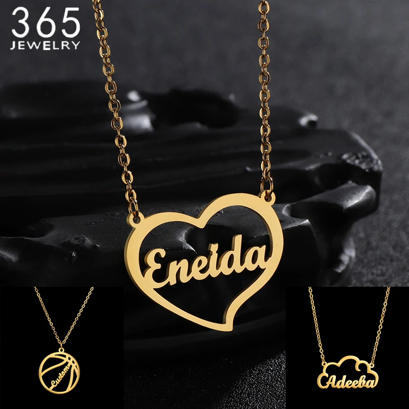 

Customized Letters Jewelry Curved Heart Pendant Stainless Steel Nameplate Chain Necklaces for Women Personalized Christmas Gift