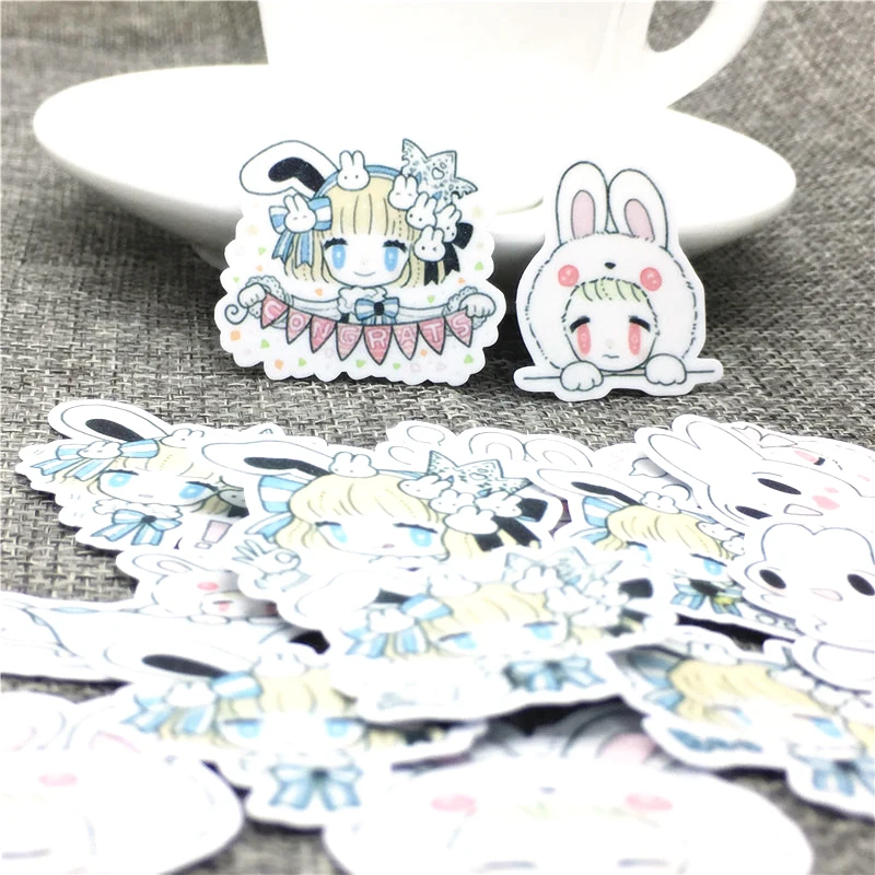 

40 Pcs/Lot Anime rabbit ears girl Cute Self-made stickers scrapbooking For Cartoon Sticker For Laptop Fridge Skateboard