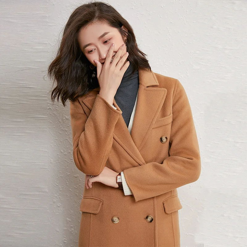 AIGYPTOS 2020 autumn and winter new handsome British super long camel double-breasted wool coat women's | Женская одежда