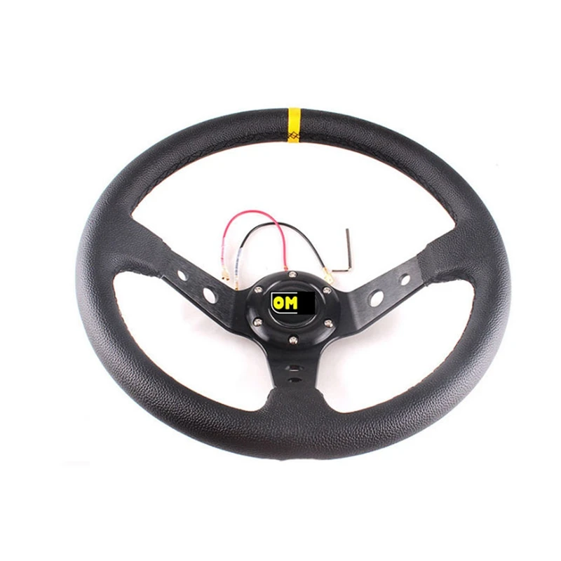 

14“ Inch 350MM Universal Car Modified OM Steering Wheel PVC Leather Racing Sports Black Steering Wheels With Logo JG-SW5125