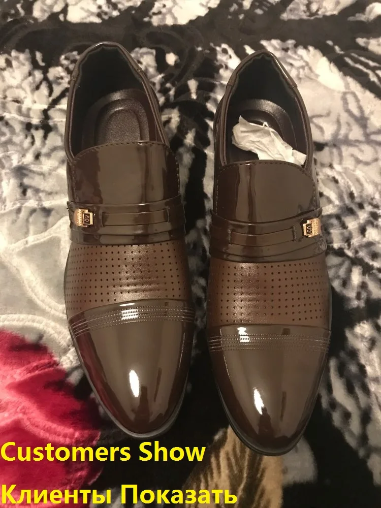 

Luxury Brand PU Leather Fashion Men Business Dress Loafers Pointed Toe Black Shoes Oxford Breathable Formal Wedding Shoes