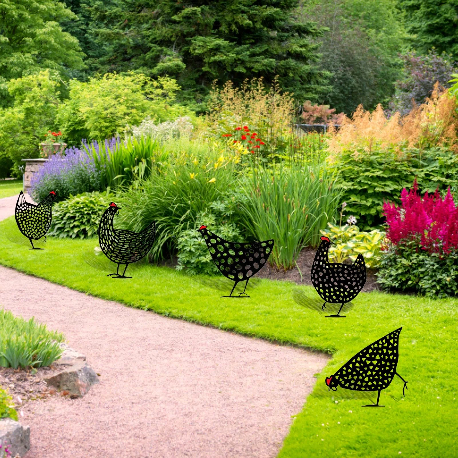 

5PCS Chicken Decorations Hollow Acrylic Farm Animal Hen Stakes Ornaments for Easter Home Outdoor Yard Garden Lawn Floor Decor