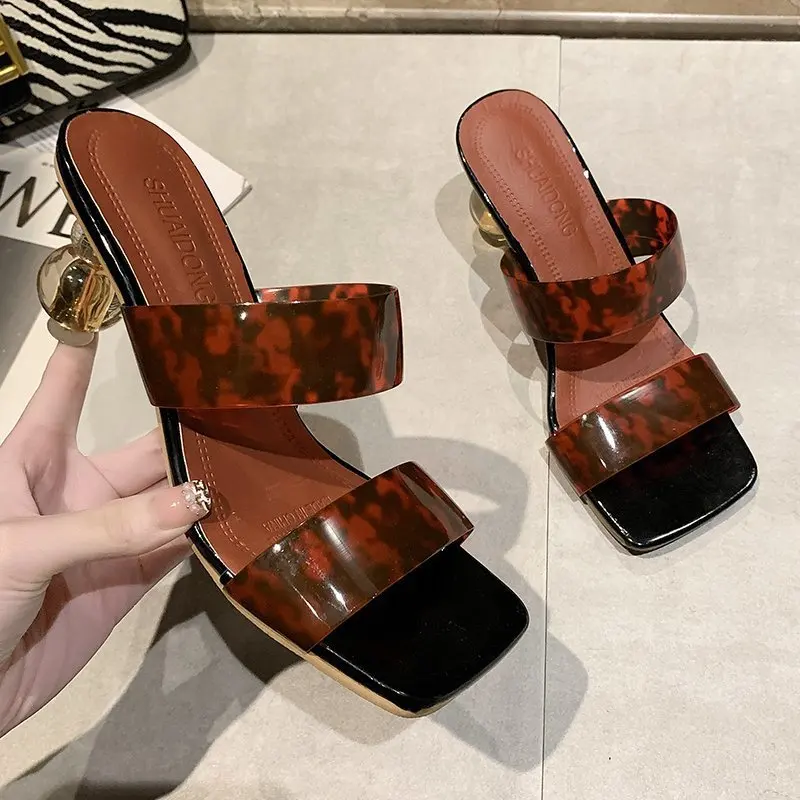 New Arrival Women Sandals Pumps Chunky High Heels Leopard Sexy PVC Gladiator Sandals