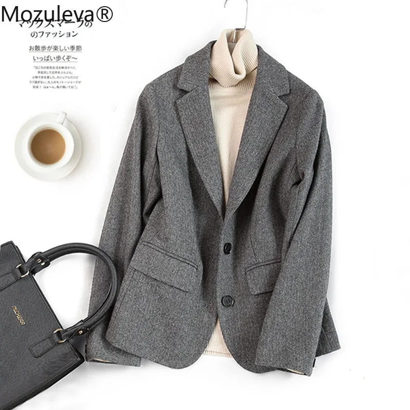 

Mozuleva High Quality Woolen Blazer Suit Women Autumn Winter Japanese Style Loose Long 85% Wool Coat Hand-Stitched Outwear