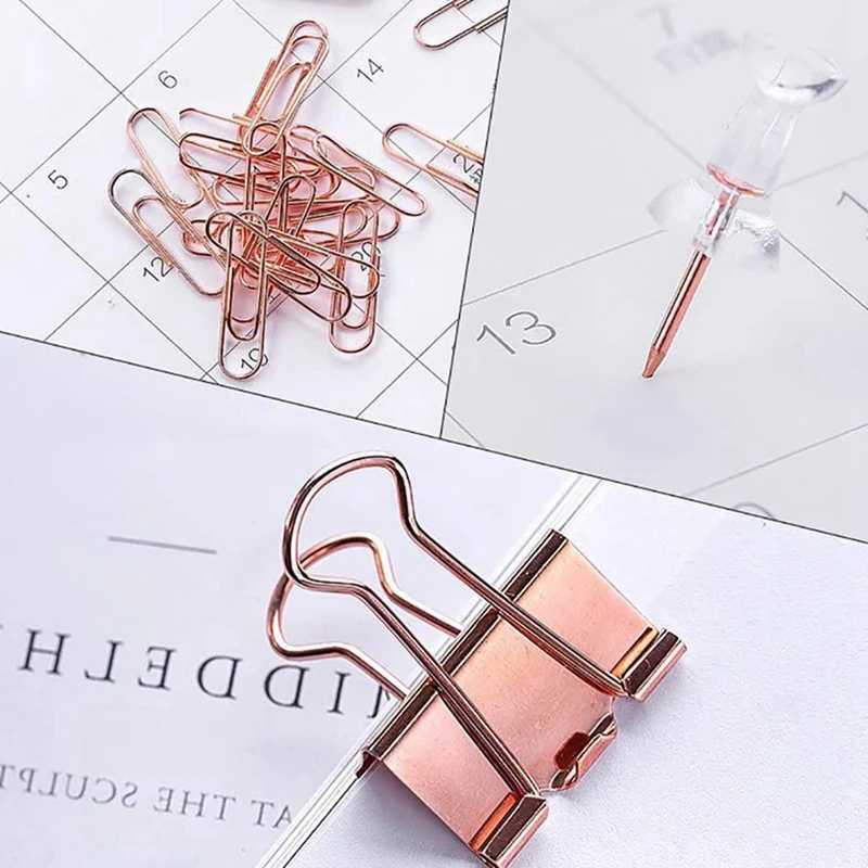 

100Pcs Binder Clips Paper Clips Push Pins Sets with with Acrylic Box for Office Accessories Organizer School Supplies