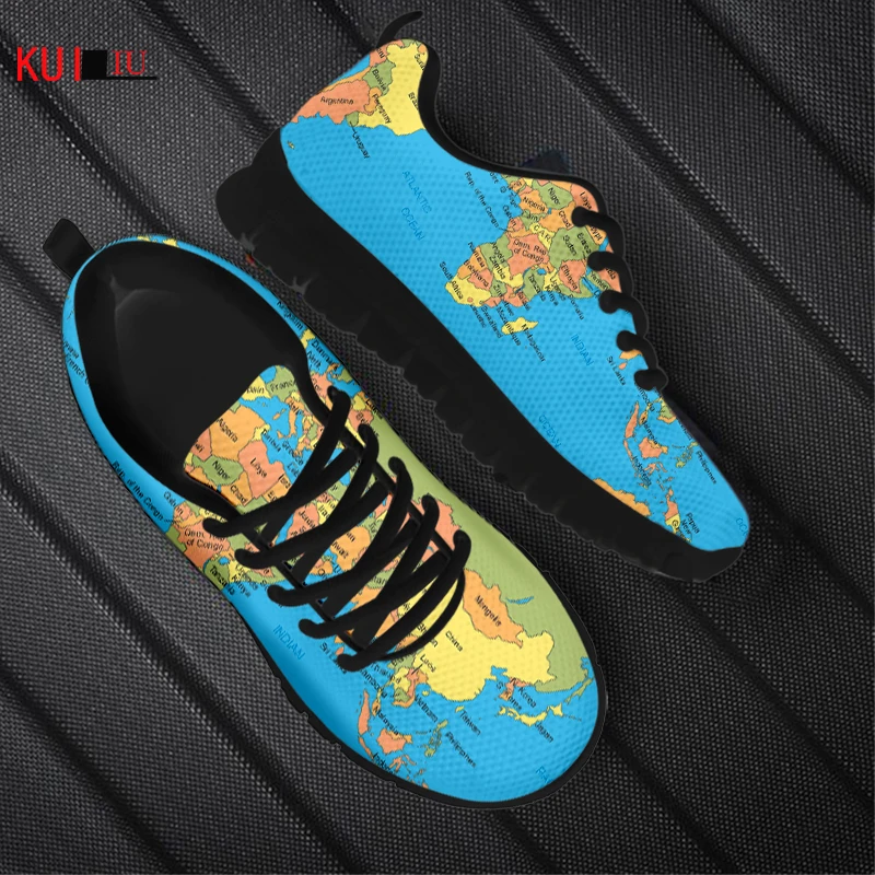 

KUILIU World Map Pattern New Fashion Sport Shoes Printing Men Women Mesh Knit Lightweight Sneakers For Running Walk Footwear