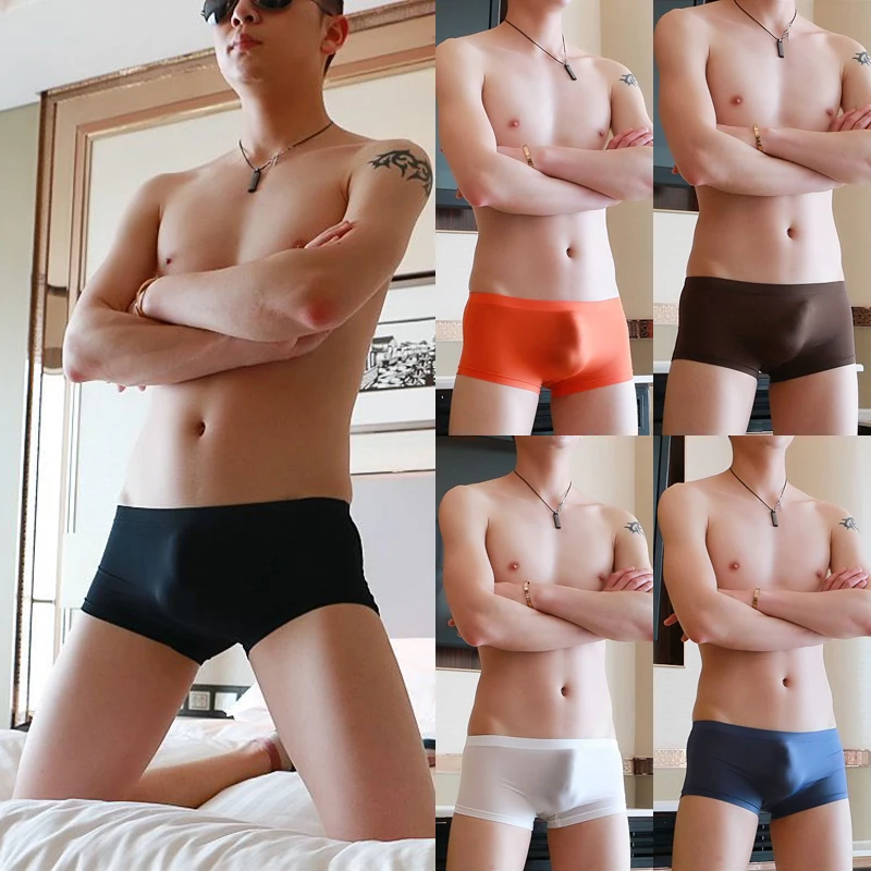 Мужские Бесшовные шелк боксеры твердые сексуальные U Pouch дышащее Мужское нижнее белье тонкие трусы Cueca прозрачные мужские трусы