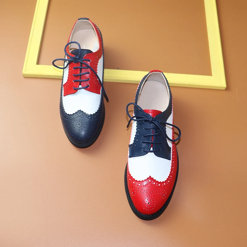 

Women Oxford Brogues Shoes Genuine Leather Wingtip Loafers For Woman Sneakers Female Oxfords Ladies Laces Single Shoes 2020