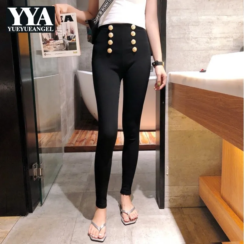

Autumn Winter Women Double Breasted Trousers OL Style High Waist Skinny Black Pencil Pants High Street Office Lady Pants S-XL